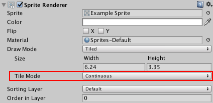 将 Draw Mode 设置为 Tiled 才能在 Sprite Renderer 中访问 Tile Mode 